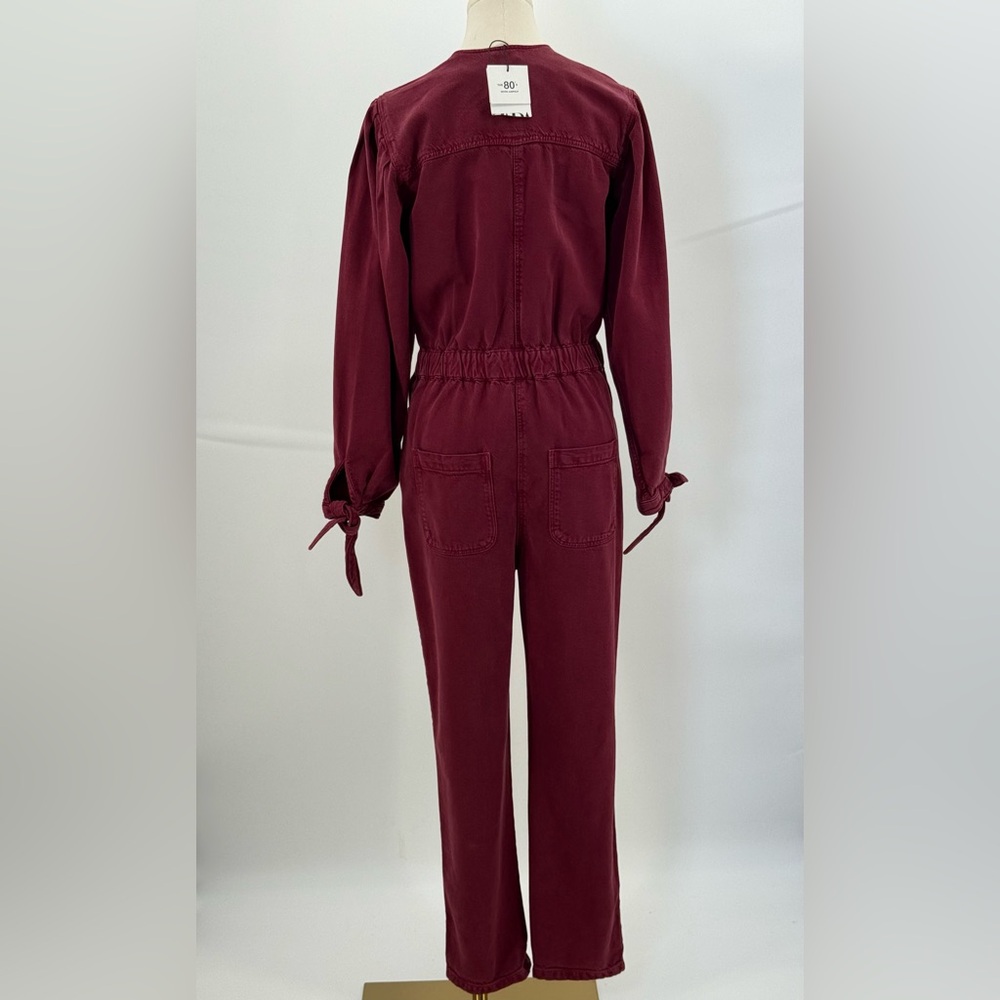 Zara The 80s Devon Burgundy Jumpsuit Long Sleeve Utility Romper Button Front - Picture 5 of 16